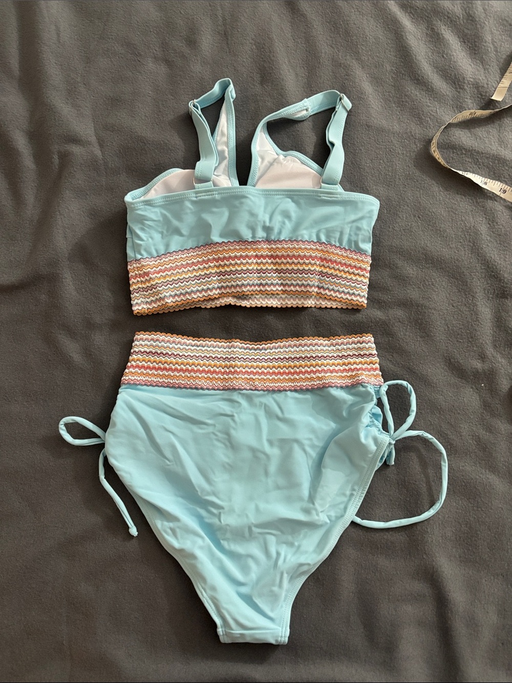 Blue Smocked High Waist Bikini Set Small Adjustable - Picture 8 of 9